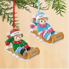 Winter Fun Kids Sledding Ornament