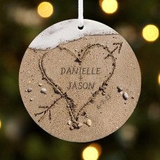 Heart in Sand Round Ornament