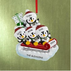Sledding Penguin Family Ornament