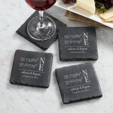Custom Coordinates Slate Coasters (With Holder)