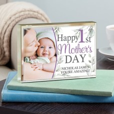Happy 1st Mother's Day Photo Glass Block