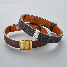 Stacked Names Leather Bracelet