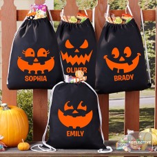 Funny Faces Reflective Drawstring Treat Bag