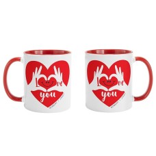 Two Hearts One Love Mug (11oz (Red Handle Mug(Set of 2)))