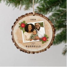 Poinsettia Photo Rustic Wood Ornament