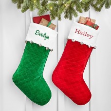 New Jingle Bells Quilted Velvet Stocking
