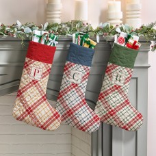 New Plaid Initial Quilted Stocking