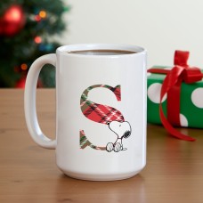 New PEANUTS Snoopy Plaid Initial Mug