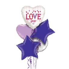 Love You Hanging Hearts Purple Balloon Bouquet