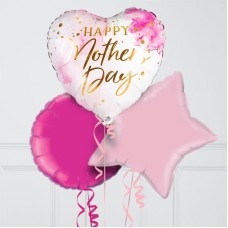 Happy Mother's Day Pink Watercolour Hearts Inflated Foil Balloon Bunch