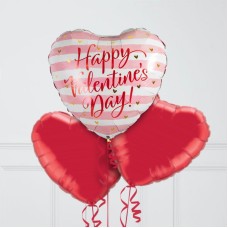 Pink Stripes Happy Valentine's Day Hearts Inflated Foil Balloon Bunch