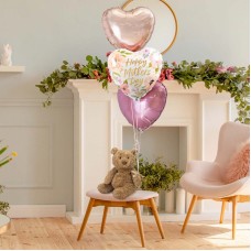 Cuddly Bear Pastel Rainbow Foil Heart Balloon Bunch