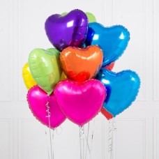 Ten Rainbow Bright Hearts Foil Balloons