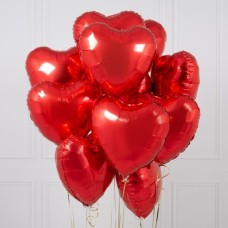Ten Red Heart Foil Balloons