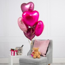 Half Dozen Berry Blush Hearts & Bear Inflated Foil Bunch