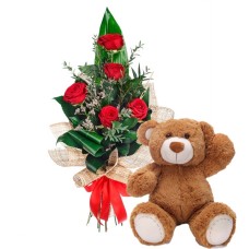 teddy bear and red roses (Deluxe)