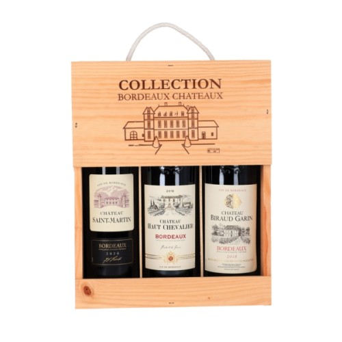 Collection Bordeaux Chateaux Wooden Gift Box with 3 bottles x 75cl