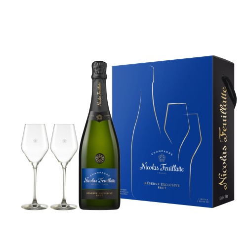 Nicolas Feuillatte Champagne, Reserve Exclusive, Champagne, France, White â€“ Brut, 75cl with 2 Champagne Flutes