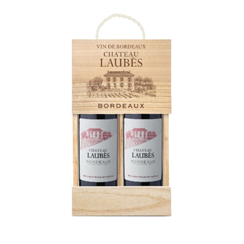 Chateau Laubes, Bordeaux in Wooden Gift Box with: 2 Chateau Laubes, Bordeaux, Red, 75cl