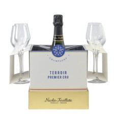 Nicolas Feuillatte Champagne, Terroir Premier Cru, France, White – Brut, 75cl with 4 Champagne Flutes