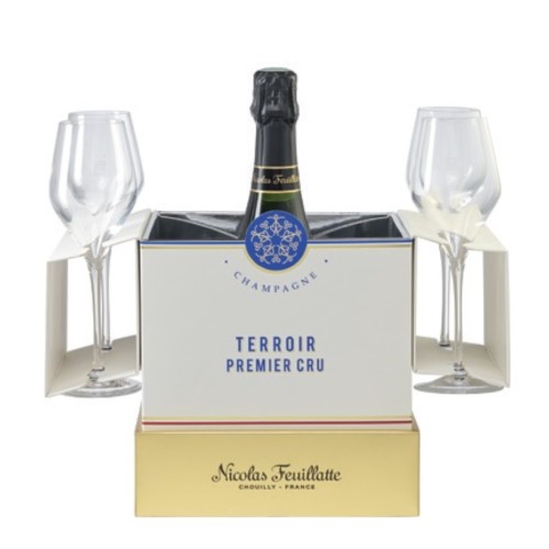 Nicolas Feuillatte Champagne, Terroir Premier Cru, France, White – Brut, 75cl with 4 Champagne Flutes
