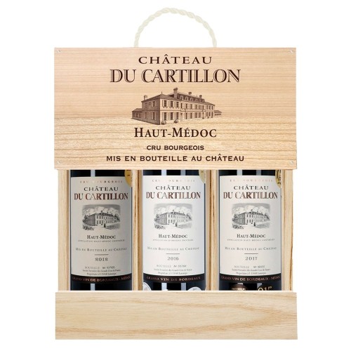 Chateau Du Cartillon, Haut-Medoc, Bordeaux, France, Red, 3x75cl in Wooden Gift Box – 3 Vintages (12,16&17)