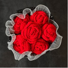 Passion Red Roses Crochet Flower Bouquet
