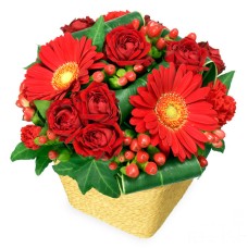 Arrangement of red gerberas and red roses
