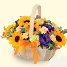 Sunflower Wood basket arrangement