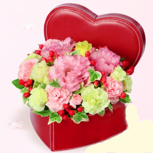 Turkey bellflower Heart box arrangement