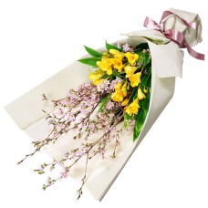 Bouquet Of Cherry Blossoms And Freesia
