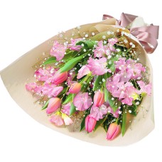A Bouquet Of Tulips And Sweet Pea (Pink)