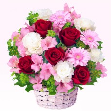 Arrangement Of Red Roses And Alstroemeria