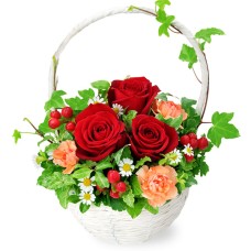 Natural Basket Of Red Roses