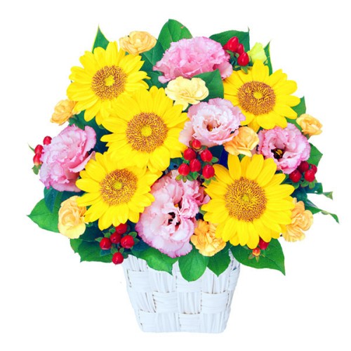Arrangement of sunflowers and eustoma