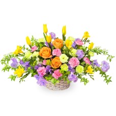 Yellow And Purple Basket Arrangement