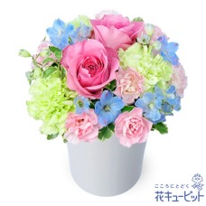 pastel arrangement of pink roses