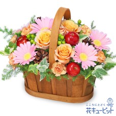 winter basket of orange roses
