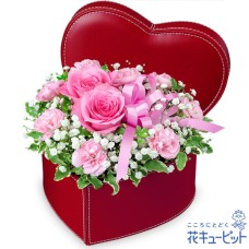 pink rose heart box arrangement