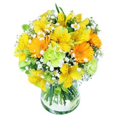 Yellow Alstroemeria Glass Bouquet (With Vase)