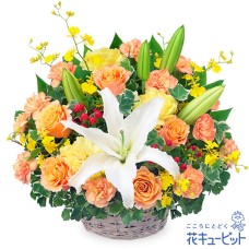 Lily and orange basket arrangement