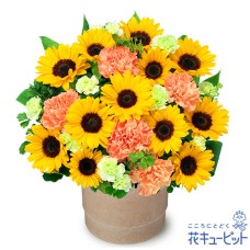 sunflower wood pot arrangement