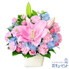 pastel arrangement of pink lilies