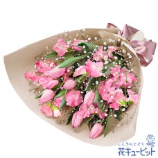 Bouquet of tulips and pink sweet peas
