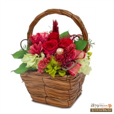 Preserved red rose flower basket