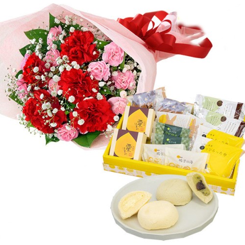 Carnation Bouquet And Kinoka Collection Japanese Sweets Gift 7 Types 14 Pieces