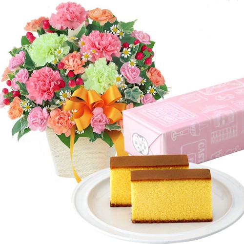 Carnation Mix Arrangement And [Fukusaya] Castella Small Piece No. 1