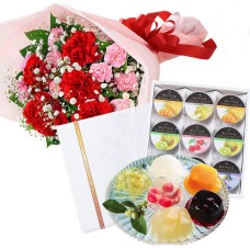 Carnation Bouquet And [Ginza Senbiya] Ginza Jelly 9 Pieces