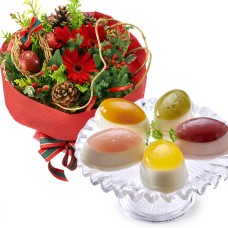 Red bouquet and [Ginza Sembikiya] Ginza fruit cheesecake 8 pieces
