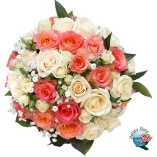 Bouquet of cream and salmon roses (Deluxe)